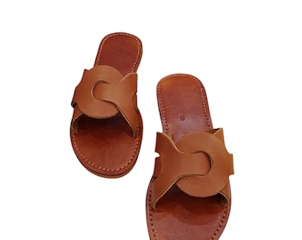 Handgefertigte marokkanische Ledersandalen, Braun Boho Rutschfest