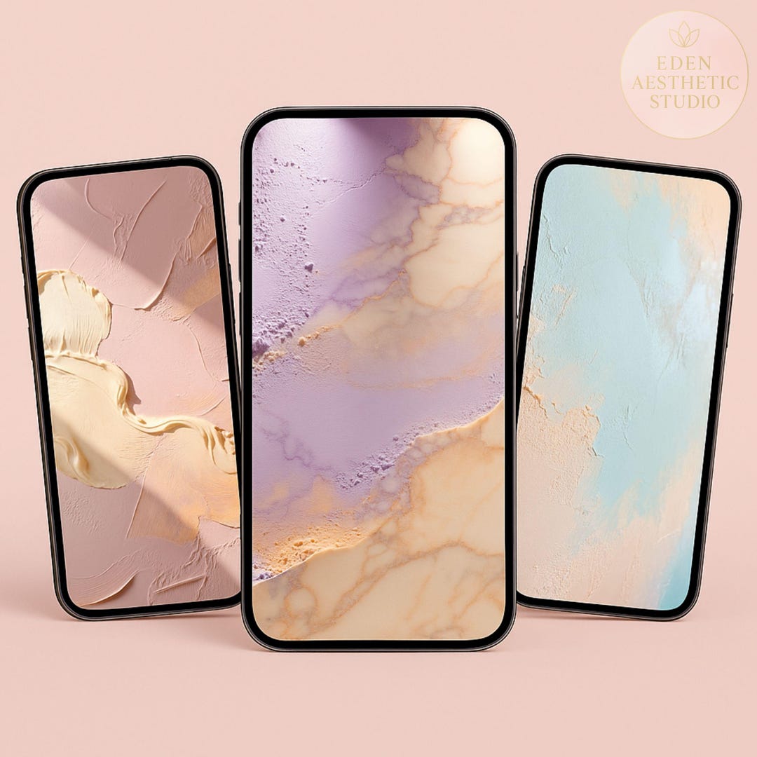 12 Phone Wallpaper Bundle - Soft Pastel Texture, Neutral Linen Plaster