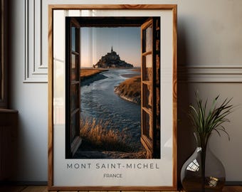 Mont Saint-Michel Poster - France Wall Art - Mont Saint-Michel Wall Decor - France Travel Poster - Coastal Landscape Poster
