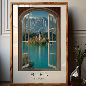Lake Bled Travel Poster - Slovenia Wall Art - Bled Island Church Print - Alpine Lake Mountain View Decor - Europe Travel Gift - Home Decor