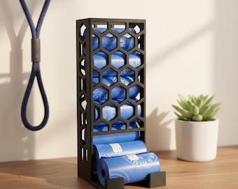 Dispenser for Dog Poop Bag Rolls – 3D Printed Organizer, Countertop or Wall-Mount, Fits Standard Bag Rolls