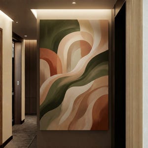 Olijfsaliegroene muurkunst neutraal, terracotta abstract, aardetinten (digitale download)