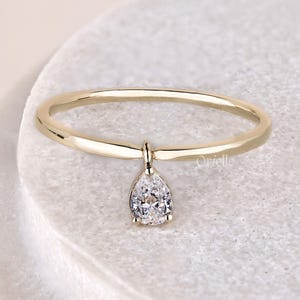 Eleganter Pear Cut Labradorit Diamant Anhänger Ring 14K Gold Minimalist Solitaire Versprechen Stapeln Zierliches feines Schmuck Geschenk für Frauen