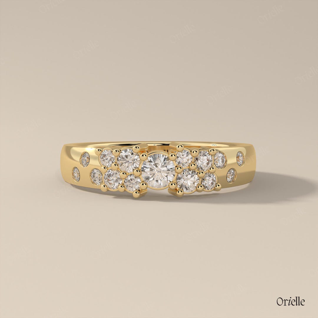 14K Yellow Gold Moissanite Cluster Wedding Band, Round Cut Stacking ...