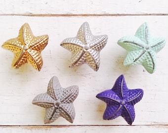 Starfish Drawer Knob Sweet Pea Pink Shabby Chic Metal , Gold Metal , Silver Aluminum Metal , Aqua Mist , Light Grey , Deep Purple Nautical
