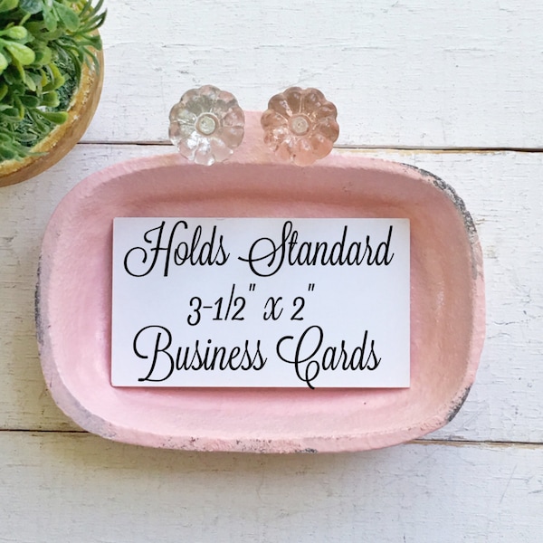 Business Card Holder, Shabby Cottage Chic, In Blushing Pink , Cast Iron , Glass Petite Knobs , Distressed Metal , Craft Show Display