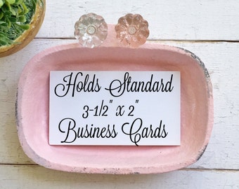 Business Card Holder, Shabby Cottage Chic, In Blushing Pink , Cast Iron , Glass Petite Knobs , Distressed Metal , Craft Show Display