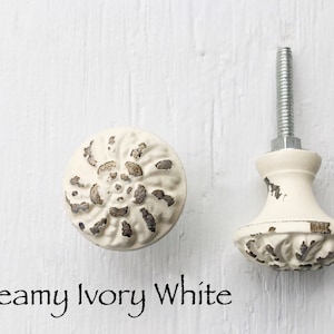 Cast Iron Drawer Knobs Handles, Creamy Ivory White Drawer Pulls, Cabinet Knobs, Desk Knobs , Shabby White Chippy Hardware Baby Nursery Ivory