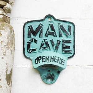 Man Cave Bottle Opener,Beer Bottle Opener,Wall Mount Bottle Opener , Cool Gift , Patina Rustic , Cast Iron ,Gift For Him ,Blue Bottle Opener