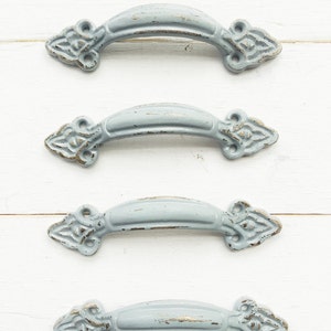Modern Grey Scroll Flower Cabinet Door Pulls-Distressed-Drawer Handle-Spring Home -Gray Pulls-Cupboard Knobs 3 inch mounting-Shabby Pull
