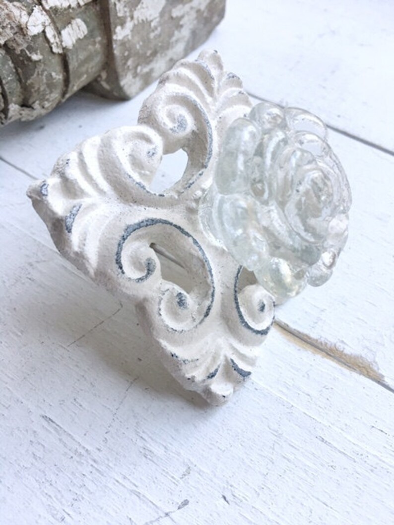 Rose Glass Knob with Backplate Pulls Kitchen Decor Etsy