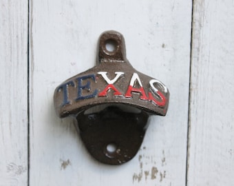 Beer Bottle Opener and Cap Catcher - Rustic Brown -Red White And Blue -Rustic Barware-Bottle Opener Wedding Favor-Texas Barn Wedding-Summer