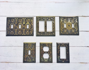 Light Switch Cover, Switch Plates, Outlet Covers, Antique Brass Plug Cover, Shabby Chic, Switchplate, Outlet Plate Covers Bronze Brass Light
