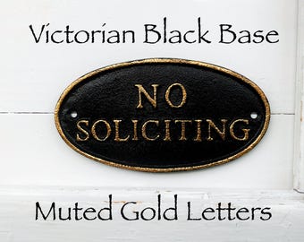 No Soliciting Sign - No Soliciting Small Plaque - Home Signs - Cast Iron Metal Sign , Outdoor Porch, Home Decor Lawn Plaque,Business Privacy