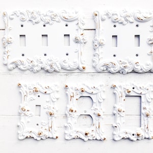Decorative Plates, In Shabby White, Switch Cover, Lightswitch Cover, Light Switch Cover Plates,Shabby Chic,Custom Light Switch Cover