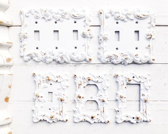 Decorative Plates, In Shabby White, Switch Cover, Lightswitch Cover, Light Switch Cover Plates,Shabby Chic,Custom Light Switch Cover