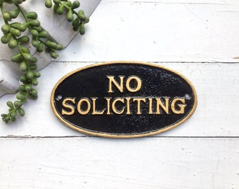 No Soliciting Sign - No Soliciting Small Plaque - Home Signs