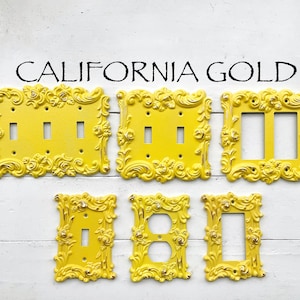 Triple Switch Cover Metal In California Gold Modern Home Decor, Outlet Cover Bright Yellow Home Decor Double Rocker Switch Cover Mid Century