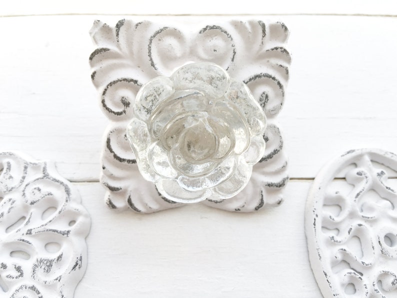 Rose Glass Knob with Backplate Pulls Kitchen Decor Etsy