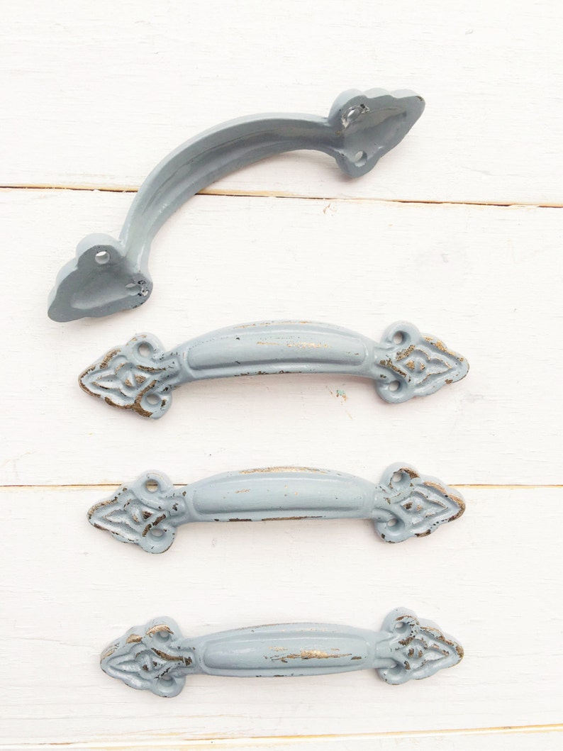 Modern Grey Scroll Flower Door Pullsdistresseddrawer Etsy
