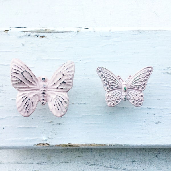 Antique Butterfly Knobs Drawer Knob Dresser , Girls Room , Butterfly Decor , Light Pink Knobs , Spring Home , Decorative Furniture Hardware