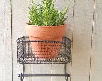 Metal Wire Bin Wall Organizer Bathroom Fruit Vintage Inspired Kitchen Basket Shabby Chic Rustic