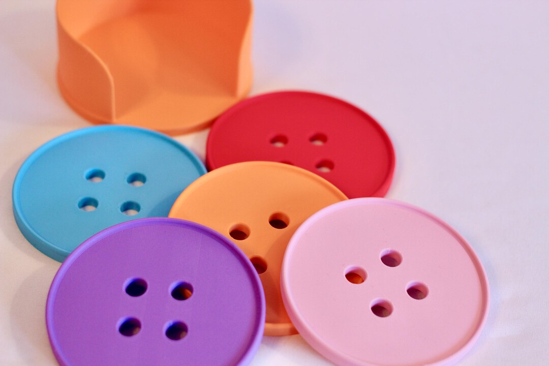 Pink Button Coaster 3D Printed Giant Button Drink Coasters With Orange Holder: Colourful ...