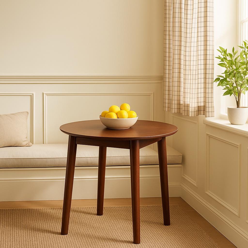 Round Solid Solid Wood Round Dining Table: Walnut Finish, Compact Modern Design - Etsy