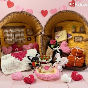 Patrón de crochet para mini casa y perro de San Valentín, flor, chihuahua, descarga digital en PDF.