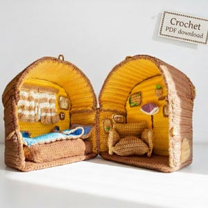 Mini modello all'uncinetto per casa delle bambole, sala giochi in miniatura, casa del pane, download immediato in formato PDF digitale