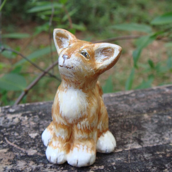 Hand sculpted paper clay miniature orange tiger cat