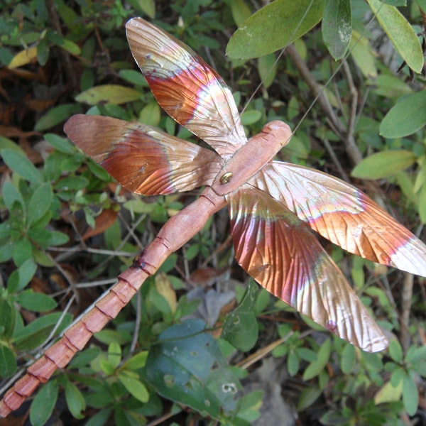carved cedar and copper dragonfly