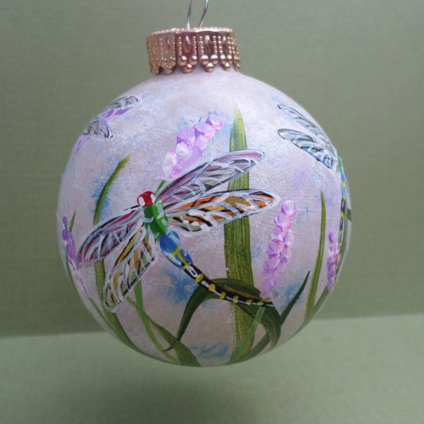 Hand Painted Glass Dragonfly Ornament