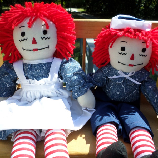 14 inch boy and girl handmade dolls-raggedy Ann and Andy style
