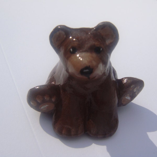 Hand sculpted paper clay  miniature brown bear