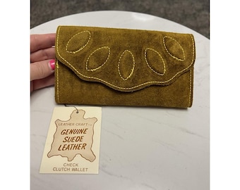 Vintage 1970s Genuine Suede Leather Wallet Clutch Made in Hong Kong NOS