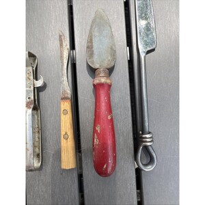 Lot Of 4 Vtg Antique Kitchen Gadgets Utensils Knifes Can Opener Sharpening Stone image 7