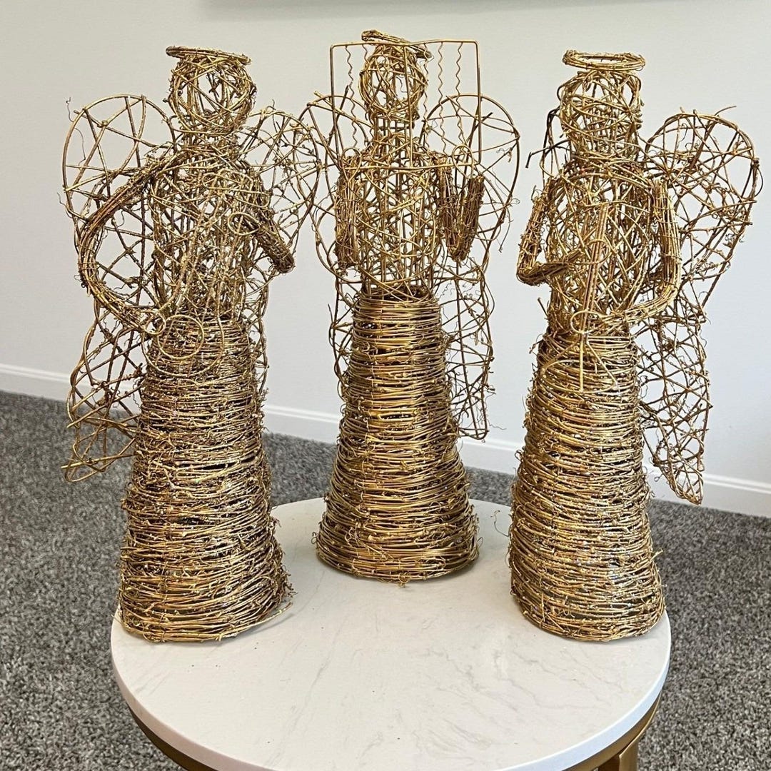 Wicker Angel Wicker Angels Vine Gold Tone Glitter Rustic Christmas Farmhouse ...