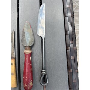 Lot Of 4 Vtg Antique Kitchen Gadgets Utensils Knifes Can Opener Sharpening Stone image 4