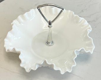 Plato de bombones de vidrio opalino Fenton con relieve, bandeja para dulces, fiesta de té, boda retro