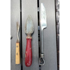 Lot Of 4 Vtg Antique Kitchen Gadgets Utensils Knifes Can Opener Sharpening Stone image 8