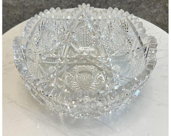 Antique Libbey American Brilliant Cut ABP Crystal Glass Bowl 8"