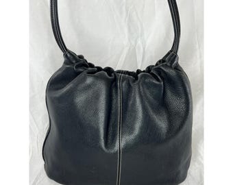 Fossil Black Pebbled Leather Shoulder Bag Slouchy Hobo Purse Classic Handbag Vtg