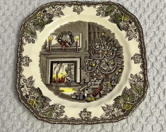 Platos cuadrados para aperitivos navideños "Merry Christmas" de Johnson Brothers, "The Friendly Village" (18,7 cm)