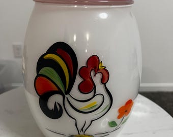 Tarro para galletas vintage de Bartlett Collins con diseño de gallo orgulloso, estilo granja o cabaña.