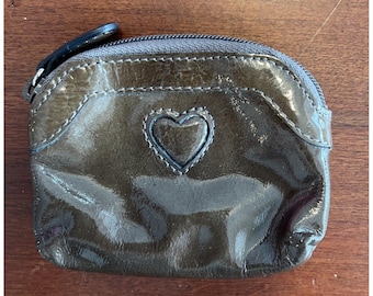 Brighton Brown Patent Leather Heart Coin Purse Vintage Small Zip Wallet