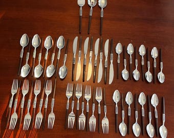 VTG MCM Interpur INR2 Danish Wood Handle Service for 8 Flatware 51 Pcs Japan