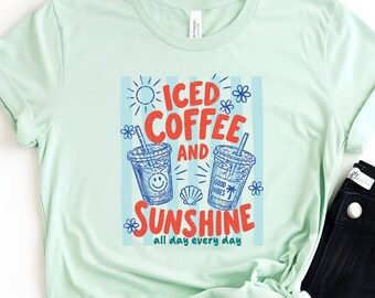 Iced Coffee Sunshine Shirt, Retro Summer Beach Vacation Tee