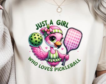 Just A Girl Who Loves Pickleball Shirt Flamingo Tee Cute Sports Gift