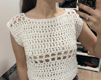 Threefold Boho Crop Top Crochet Pattern PDF, Beginner Chunky Crochet Top, Summer Festival Mesh Shirt, Boho Lace Top, Digital Download